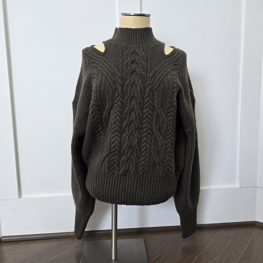 Express Dark Olive Cable Knit Turtleneck Sweater